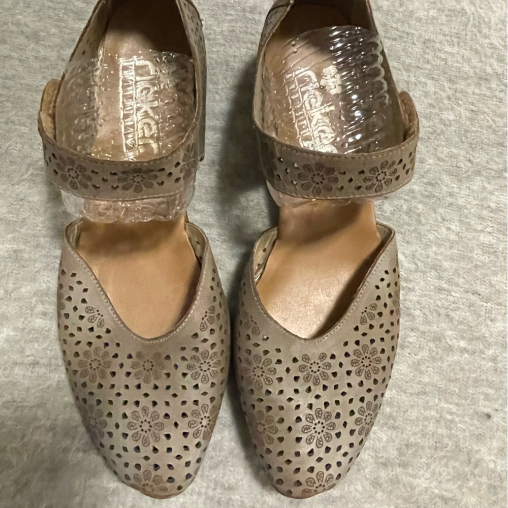 Rieker Tan Flats with Perforated Design and Strap